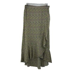 La la land Floral Ruffle Maxi Skirt - Green Floral